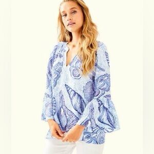 Lilly Pulitzer Tops Matilda Silk Top Womens In Blue Peri XL